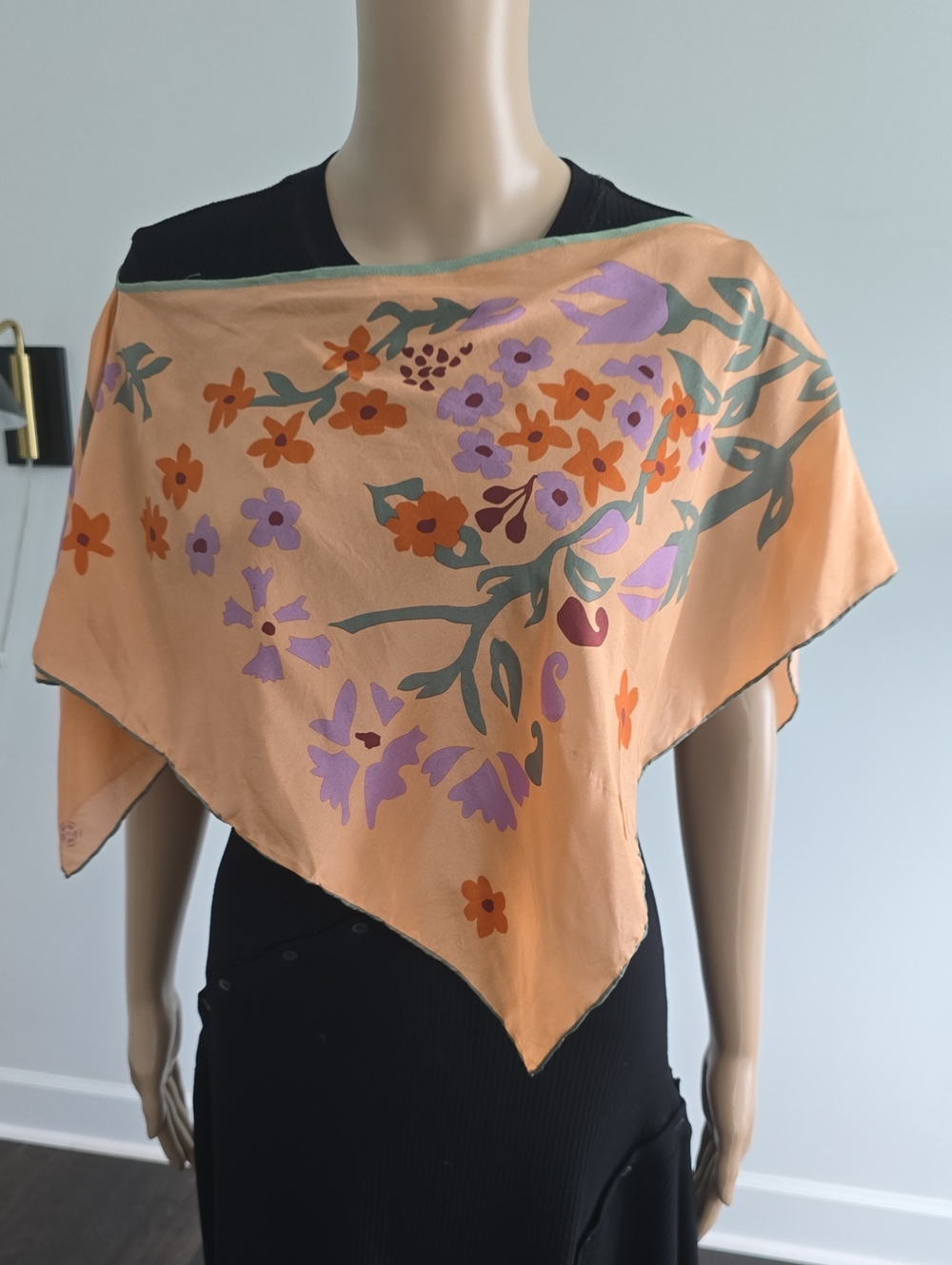 Floral Peach Silk Wrap Scarf - Women's Accessory